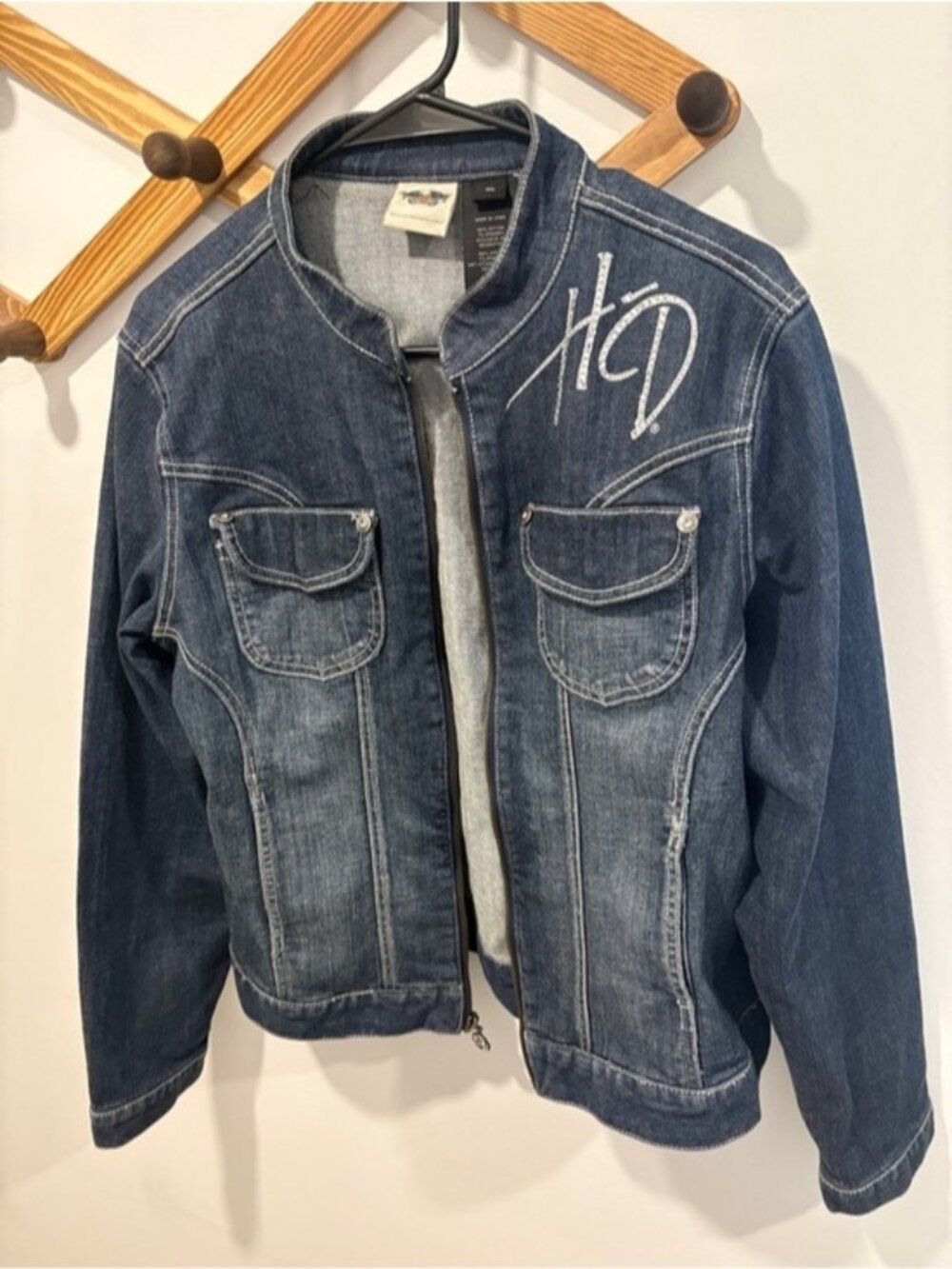 Harley Davidson Denim Zip up sequin jacket